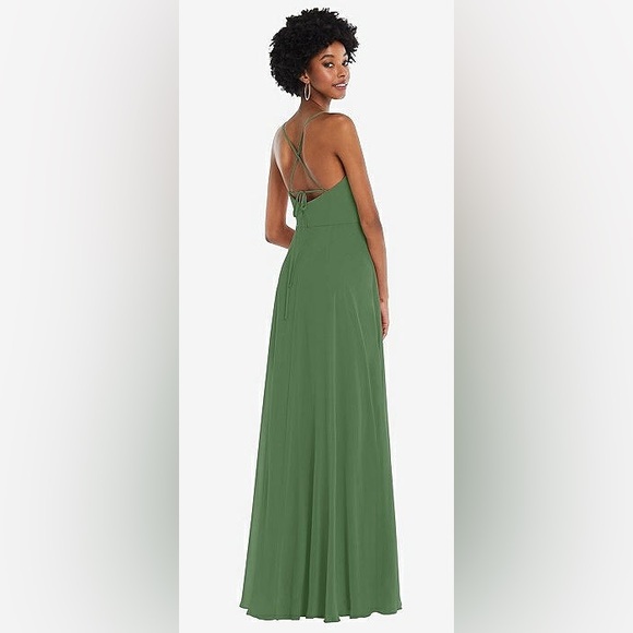 NWT After Six Convertible Tie Strap Chiffon Maxi Dress w/ Slit in Vineyard Green - Picture 3 of 6